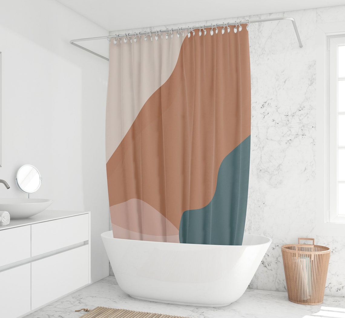 Neutral color shower curtain Abstract shower curtains Extra Etsy
