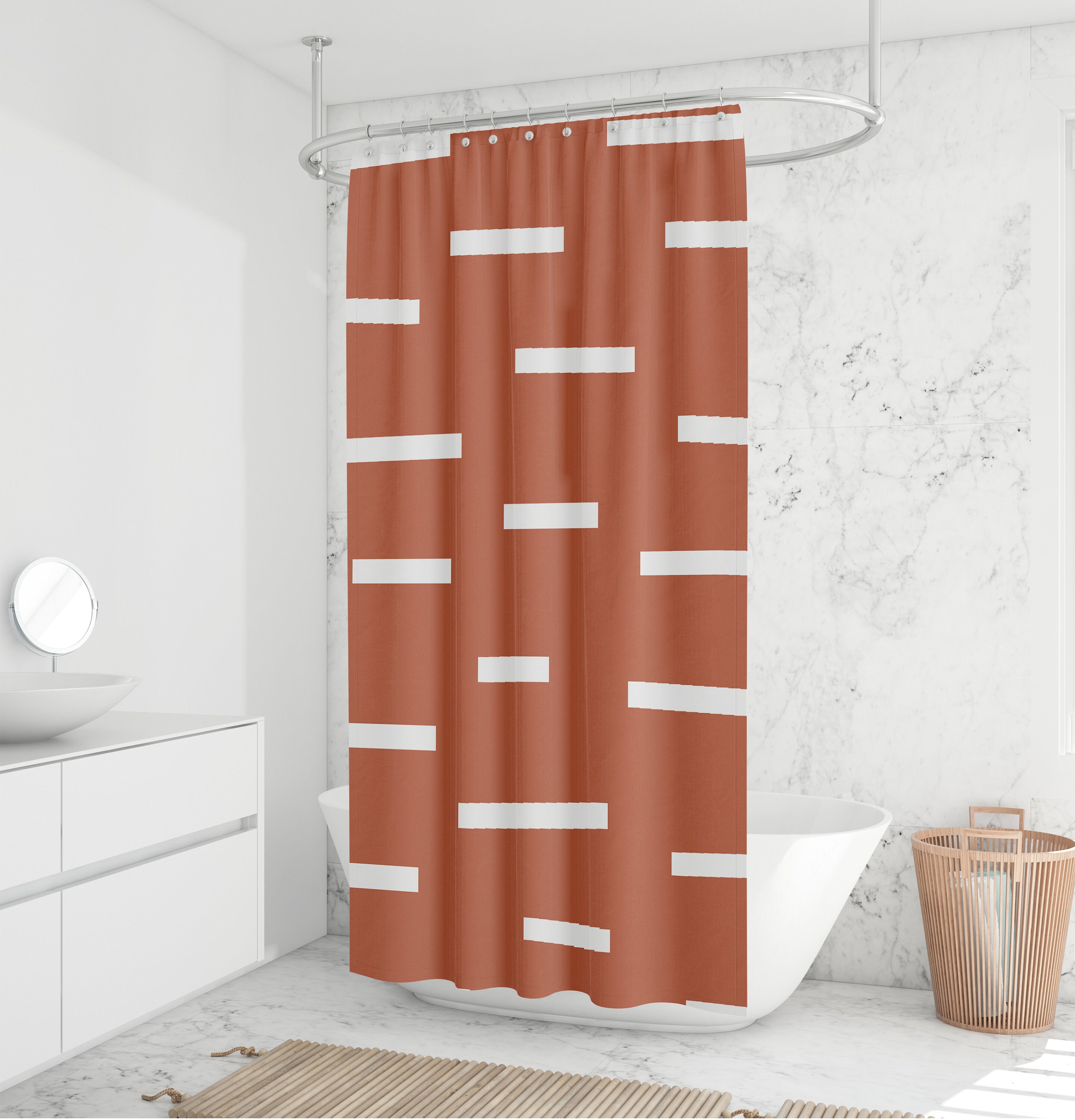 Burnt orange shower curtain Waterproof striped shower curtain | Etsy