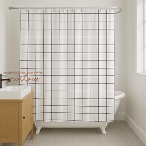 Grid Check Shower Curtain: Black and White, Simple Bathroom Decor