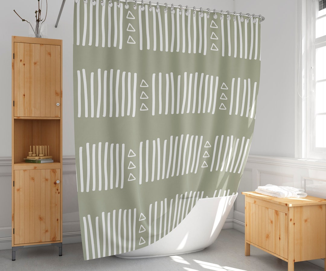 Olive Green Shower Curtain African Mudcloth Print Bath Etsy