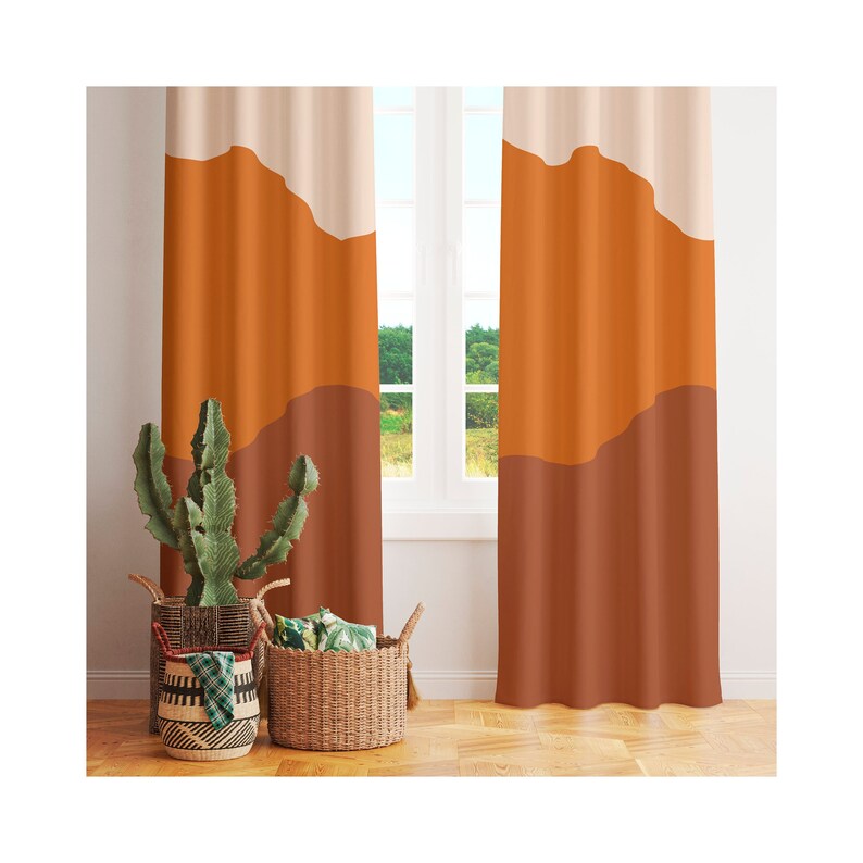 Burnt Orange Window Curtains Color Blocked Window Curtain Etsy
