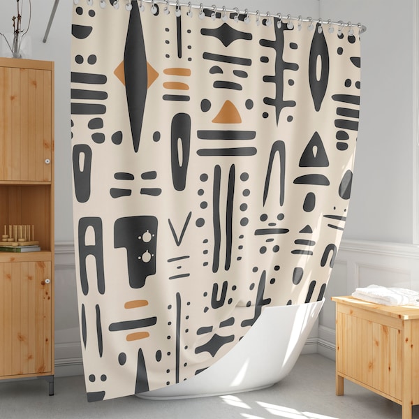 African Mudcloth print shower curtain, Tribal bath curtain, Ethnic style, Extra long and custom size, Waterproof-M11