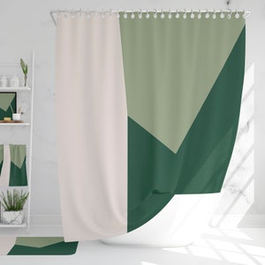 Emerald Green Color Block Shower Curtain: Modern Minimalist Waterproof Fabric