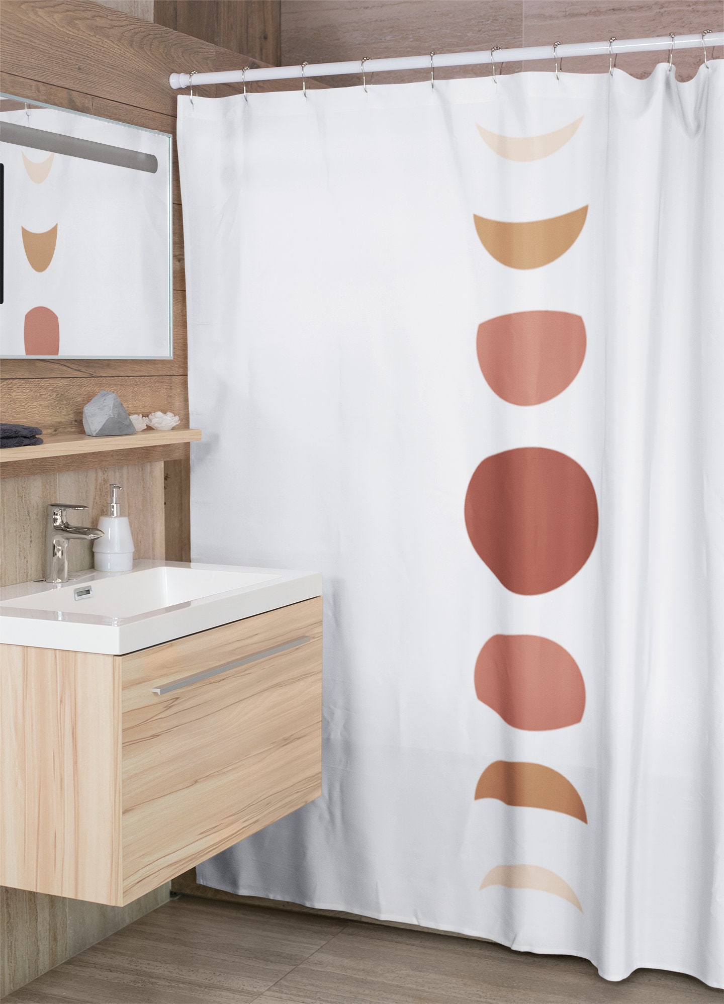 Moon Phase Shower Curtain Earth Tone Bath Curtain Boho Etsy