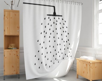 Shower head shower curtain, Black and white bath curtain, Extra long and standard size, Funny bathroom decor, Modern and simple-242