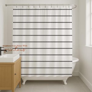 Striped Black and White Shower Curtain: Modern Bathroom Decor Minimalist Style-248