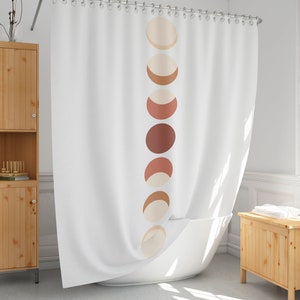 Moon Phase Shower Curtain: Boho Bathroom Decor, Extra Long Sizes