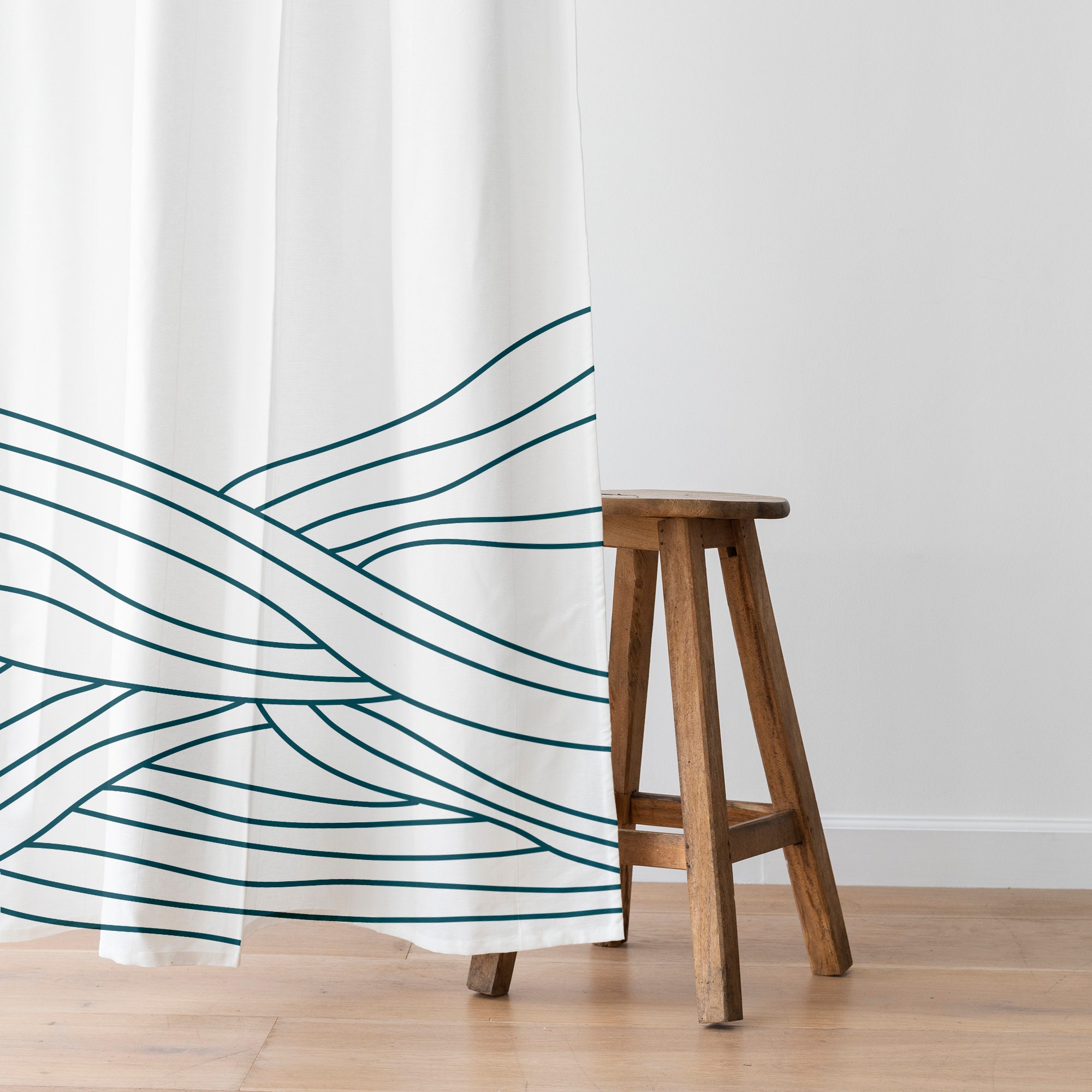 Minimal Line Art Shower Curtain Abstract Art Bath Curtains Etsy