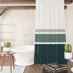 Cortina de Chuveiro Listrada Verde Minimalista: Decoração Moderna para Banheiro
