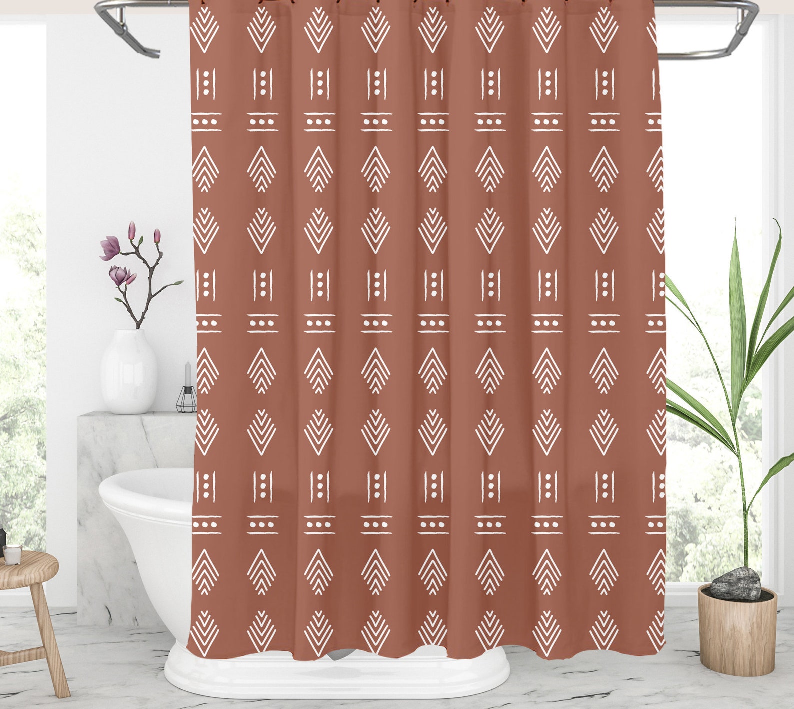 Terracotta shower curtain African pattern shower curtain Etsy