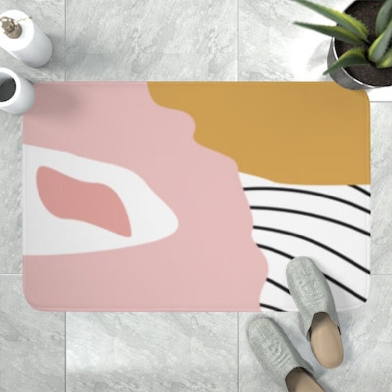 Pink and Yellow Bath Mat Modern Shower Mat Mustard Yellow Etsy