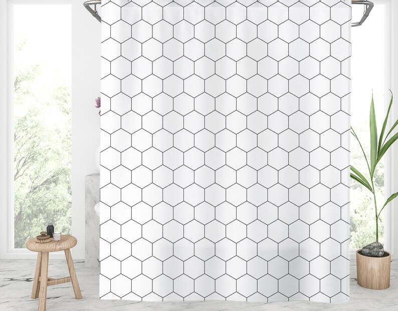 Hexagon shower curtain Black and white shower curtains Etsy