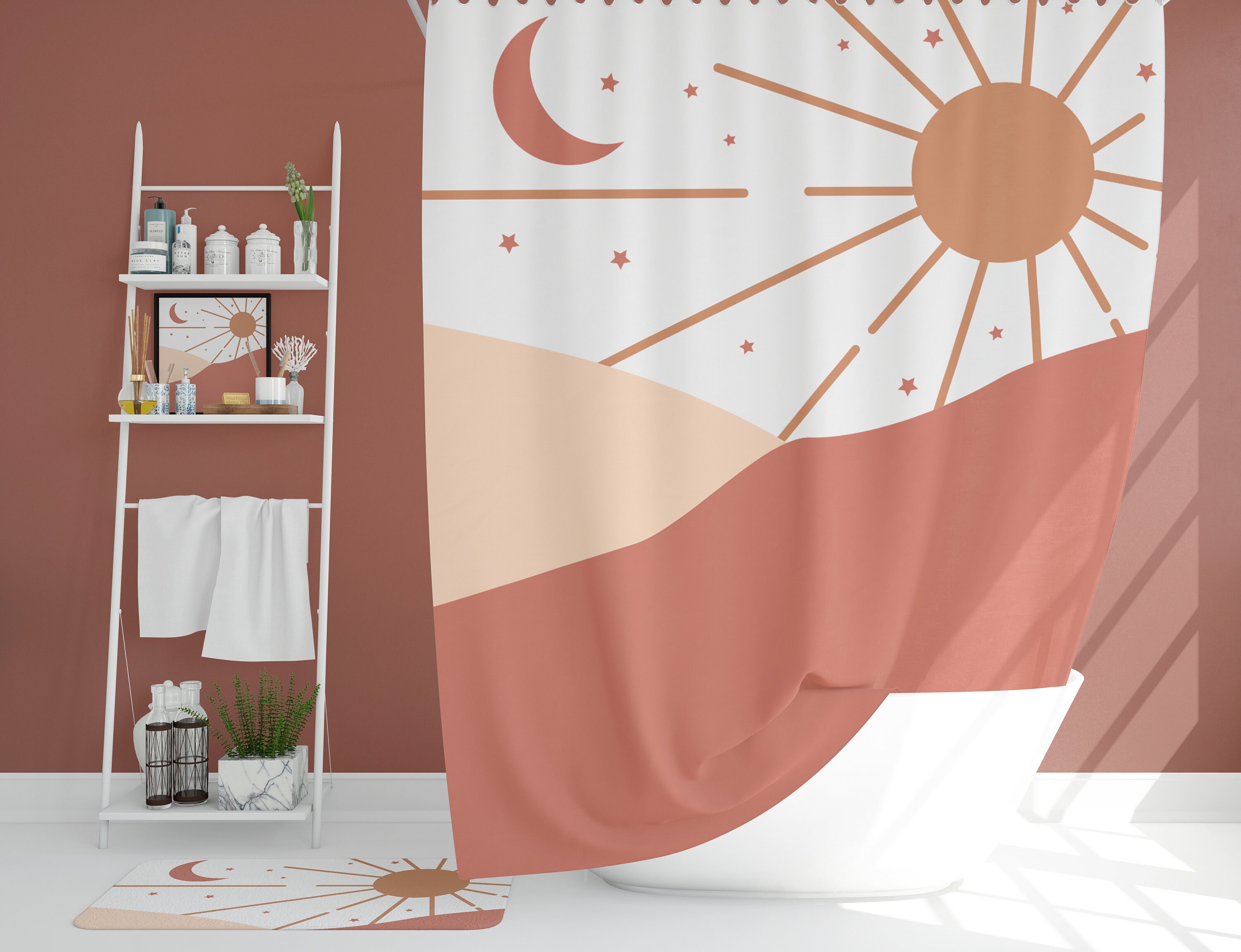 Boho bath mat Boho bath rugs Boho sun and moon with stars bath Etsy