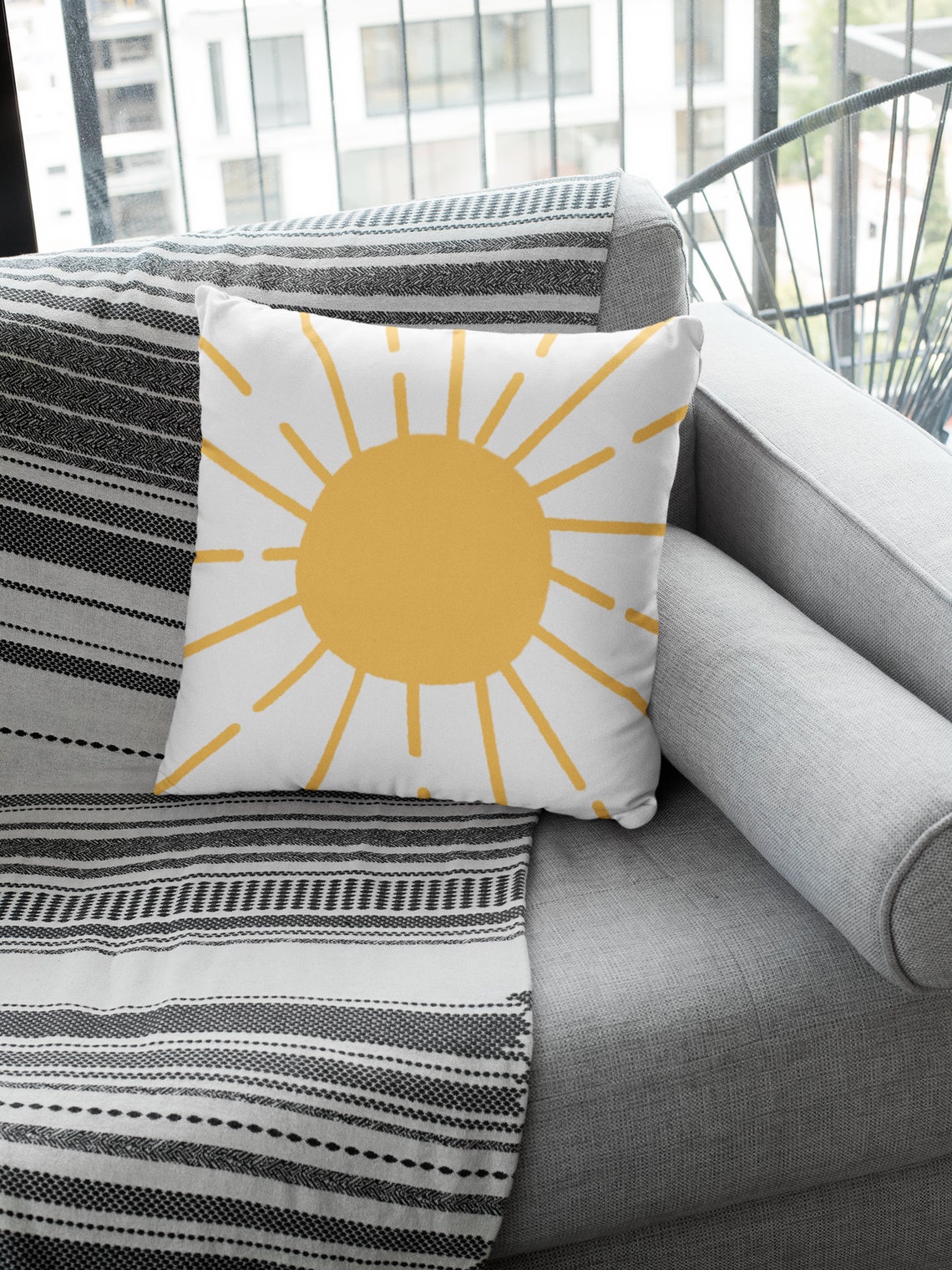 Boho sun pillow cover Sunburst pillow case Hand drawn throw Etsy
