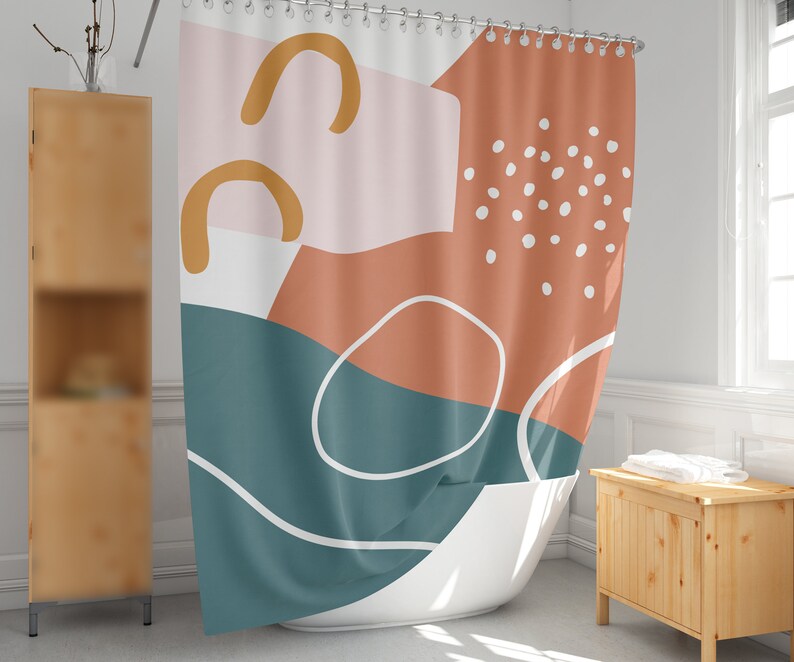 Abstract shower curtain Teal and orange shower curtains Long Etsy