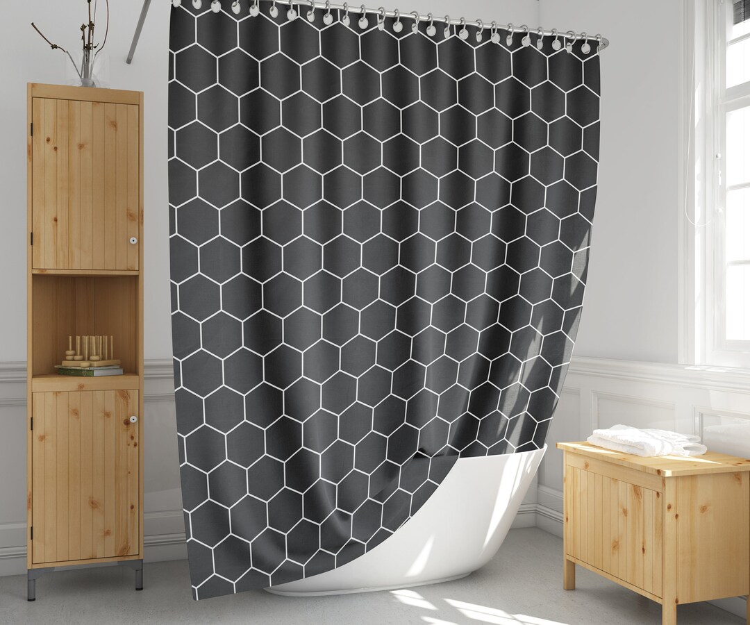 Hexagon Shower Curtain, Simple Bath Curtain, Geometric Bathroom Decor