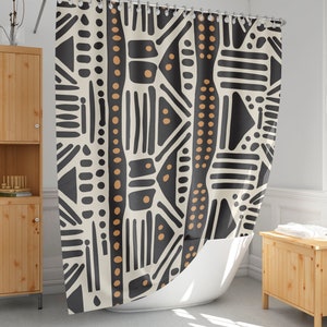 African mudcloth print shower curtain, Ethnic bath curtain,Minimal bathroom decor, Extra long and standard size-5