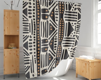 African mudcloth print shower curtain, Ethnic bath curtain,Minimal bathroom decor, Extra long and standard size-5