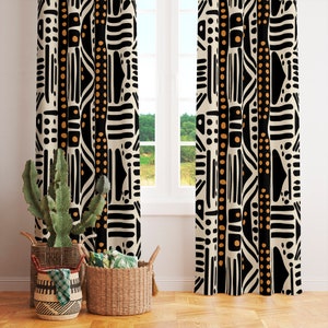 African mudcloth print window curtain Curtains for living room Blackout curtains for bedroom Minimalist curtain panels-03
