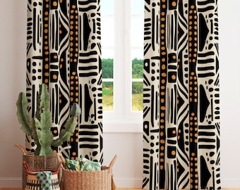 African mudcloth print window curtain Curtains for living room Blackout curtains for bedroom Minimalist curtain panels-03