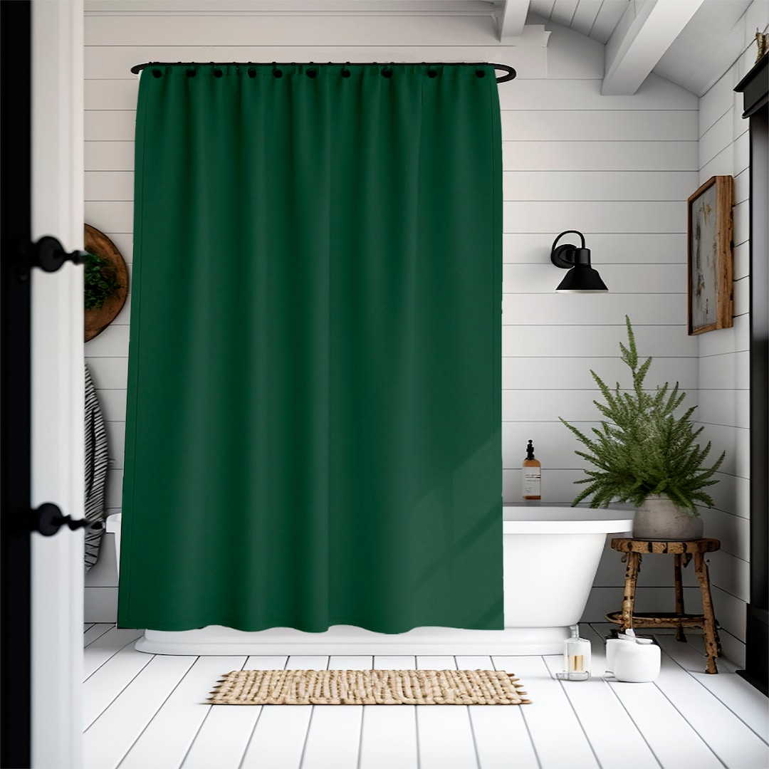 Minimal Shower Curtain Dark Emerald Green Shower Curtains Etsy