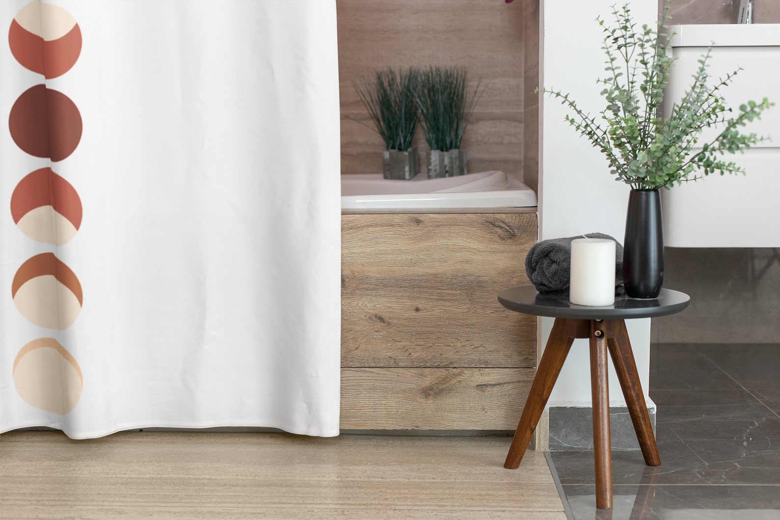 Moon Phase Shower Curtain Earth Tone Shower Curtain Boho Etsy