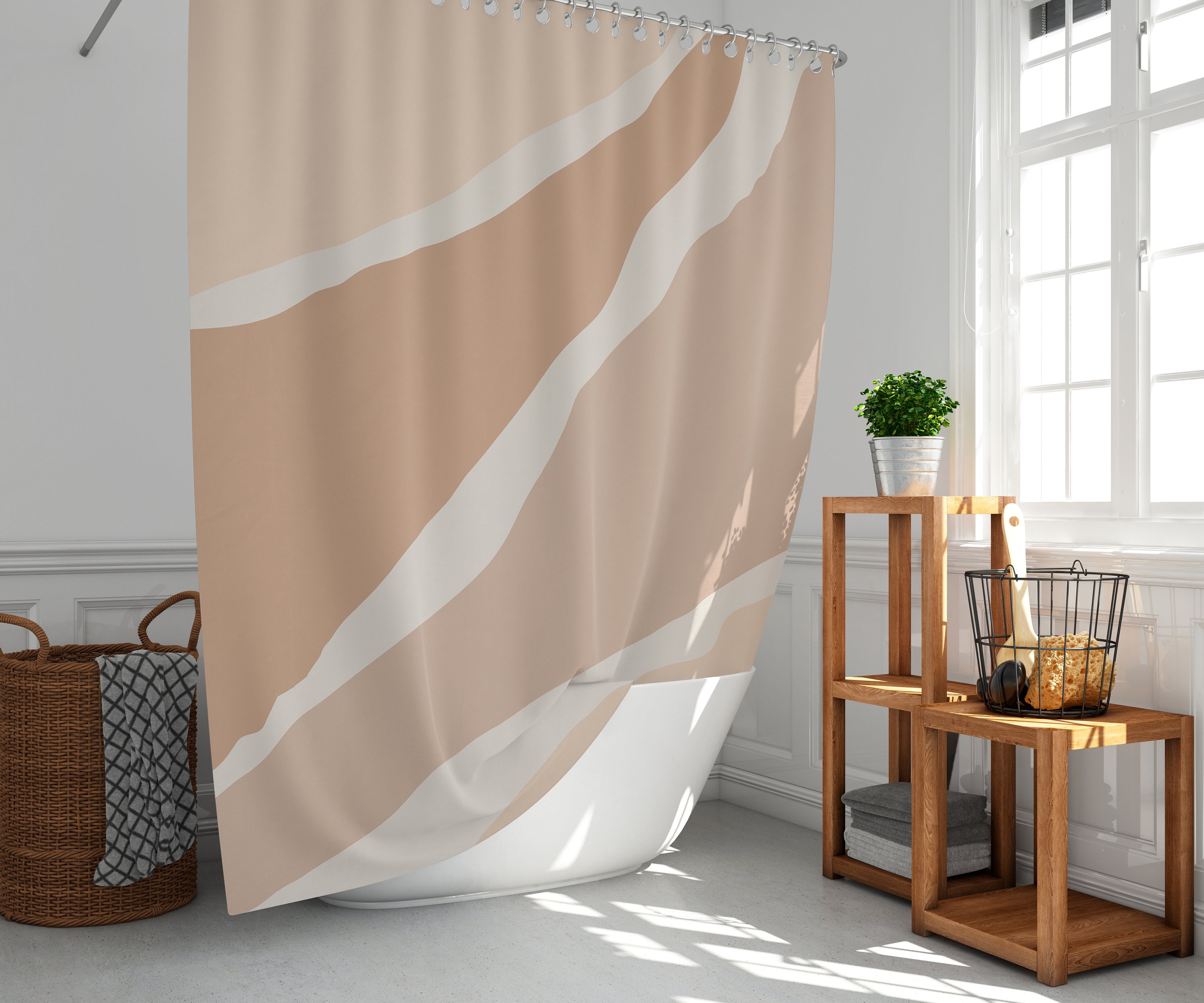 Custom Neutral Earthy Taupe Zigzag Art Stripes Shower Curtain