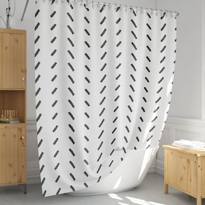 Afrikanischer Schlammtuch inspirierter Duschvorhang: Minimalistisches Schwarzweiß-Dekor