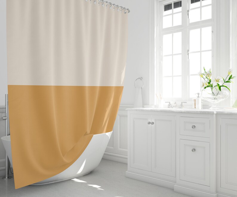 Beige and Yellow Shower Curtain Color Blocked Bath Curtains Etsy