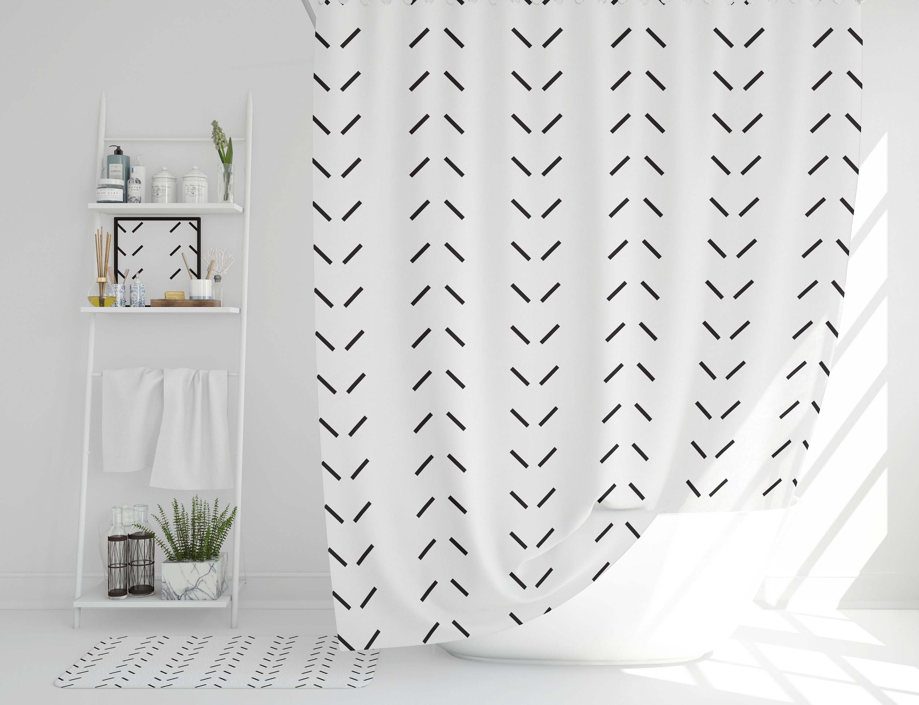 Black and White Shower Curtains African Mudcloth Print Etsy