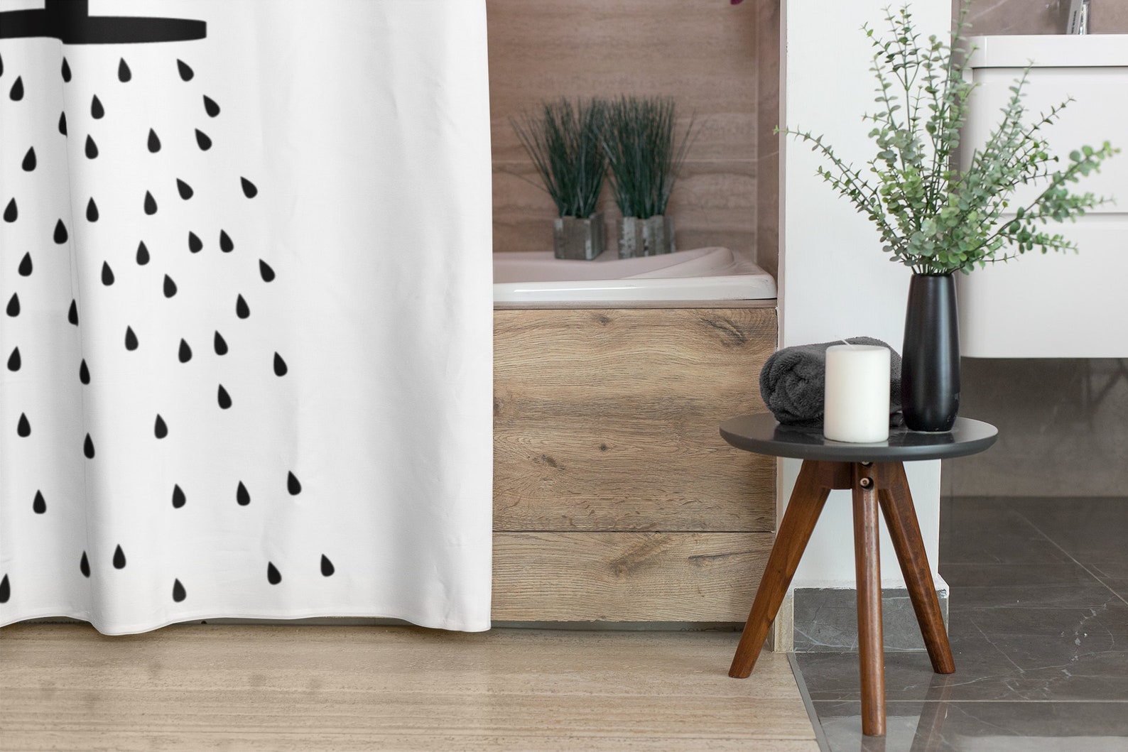 Shower Head Shower Curtain Black and White Bath Curtain Etsy