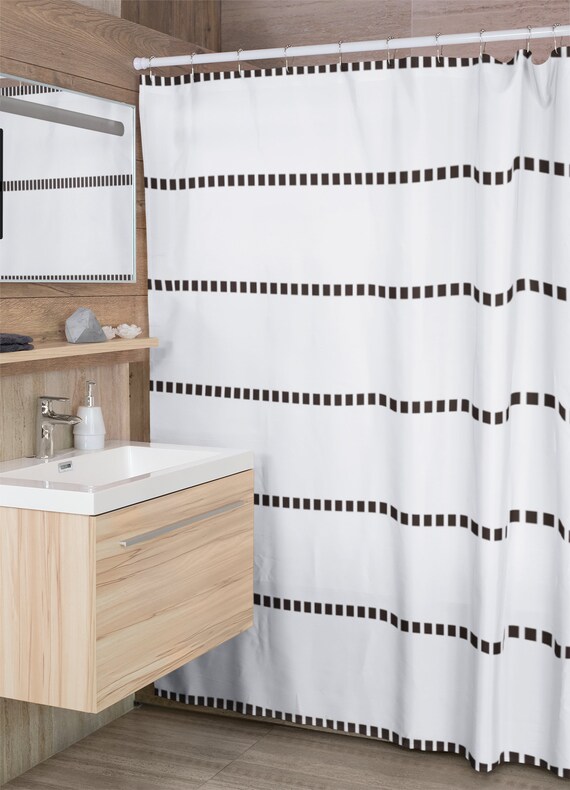 Black and white shower curtains Striped shower curtain Dotted Etsy
