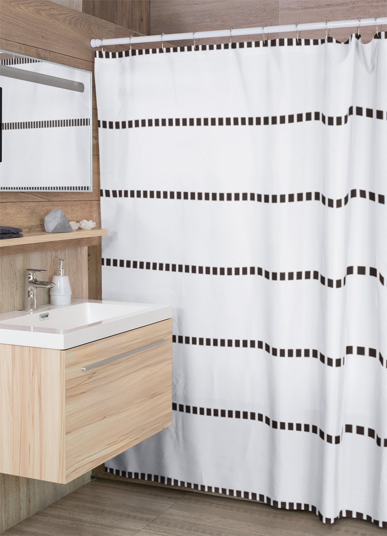 Black and white shower curtains Striped shower curtain Dotted Etsy