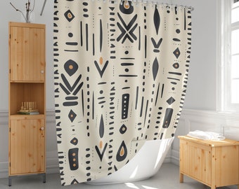 African mudcloth print shower curtain, Ethnic bath curtain,Minimal bathroom decor, Extra long and standard size-201