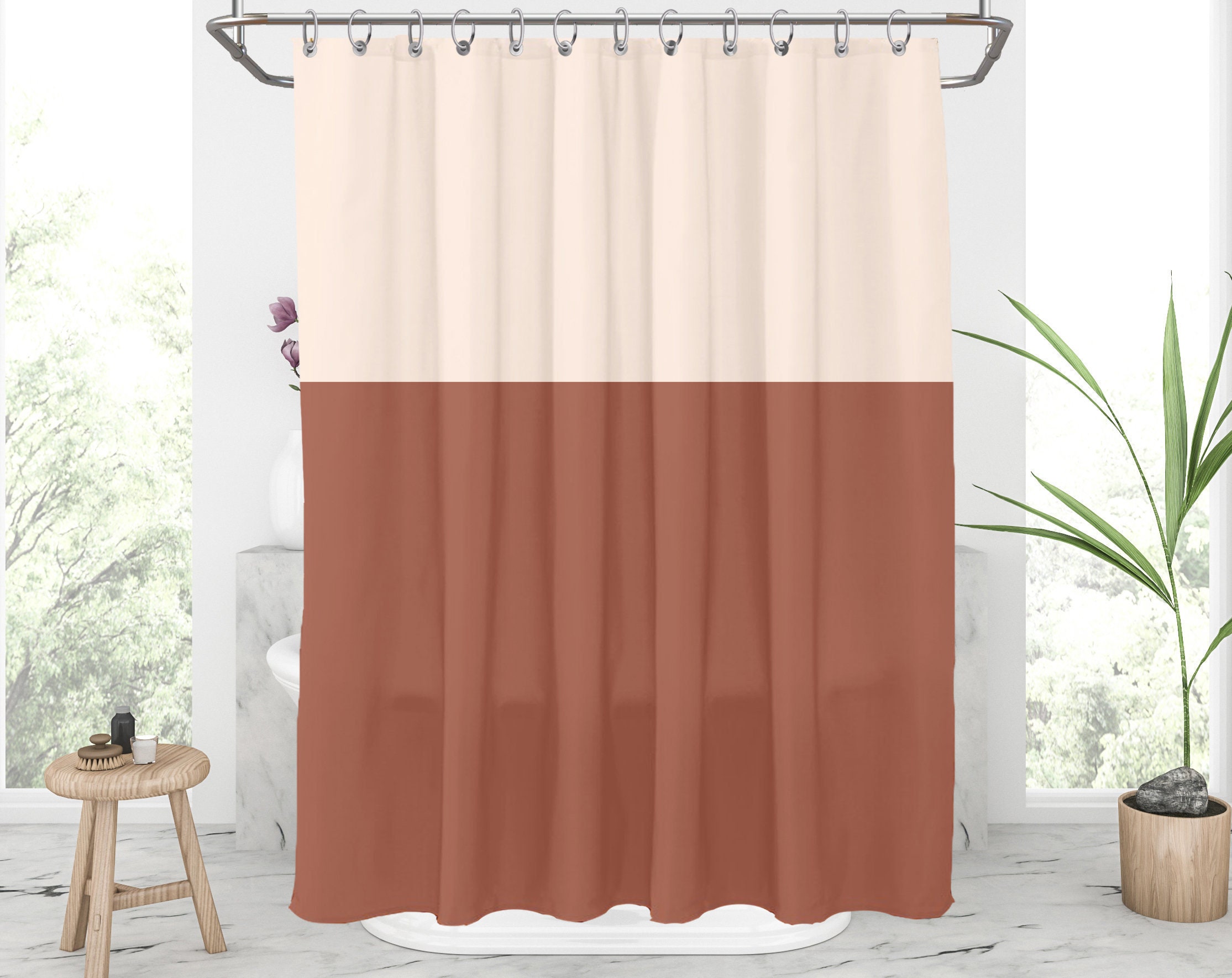 Terracotta shower curtain Apricot shower curtain Color blocked Etsy