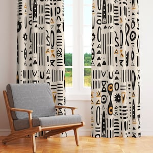 African Mudcloth Blackout Curtain: Tribal Ethnic Window Panel