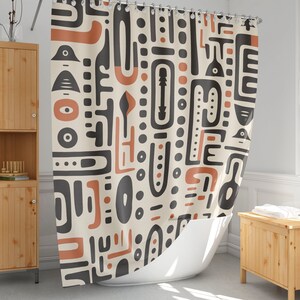 African Mudcloth Shower Curtain: Ethnic Minimalist Bathroom Decor