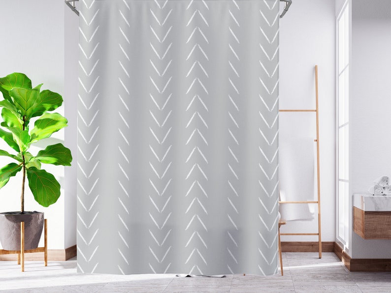 Gray and white shower curtain Minimalist shower curtain Etsy