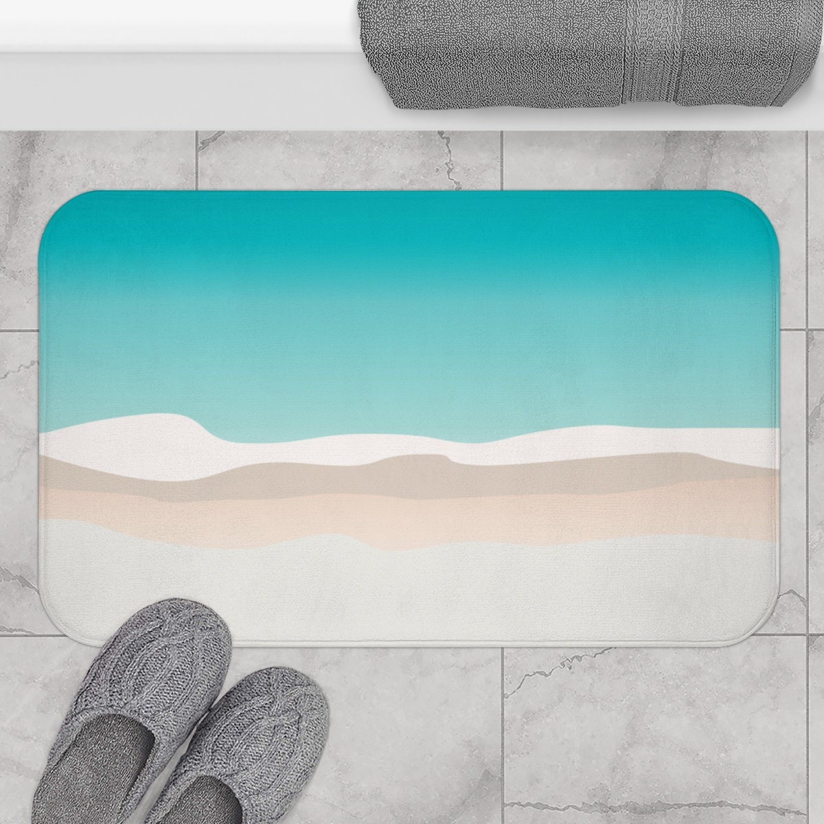 Aqua Blue Bath Mat Color Blocked Shower Rugs Abstract Sea and Etsy