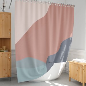Abstract Color Block Shower Curtain: Modern Neutral Bathroom Decor