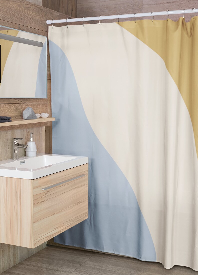 Blue beige mustard shower curtain Color blocked shower curtain Etsy