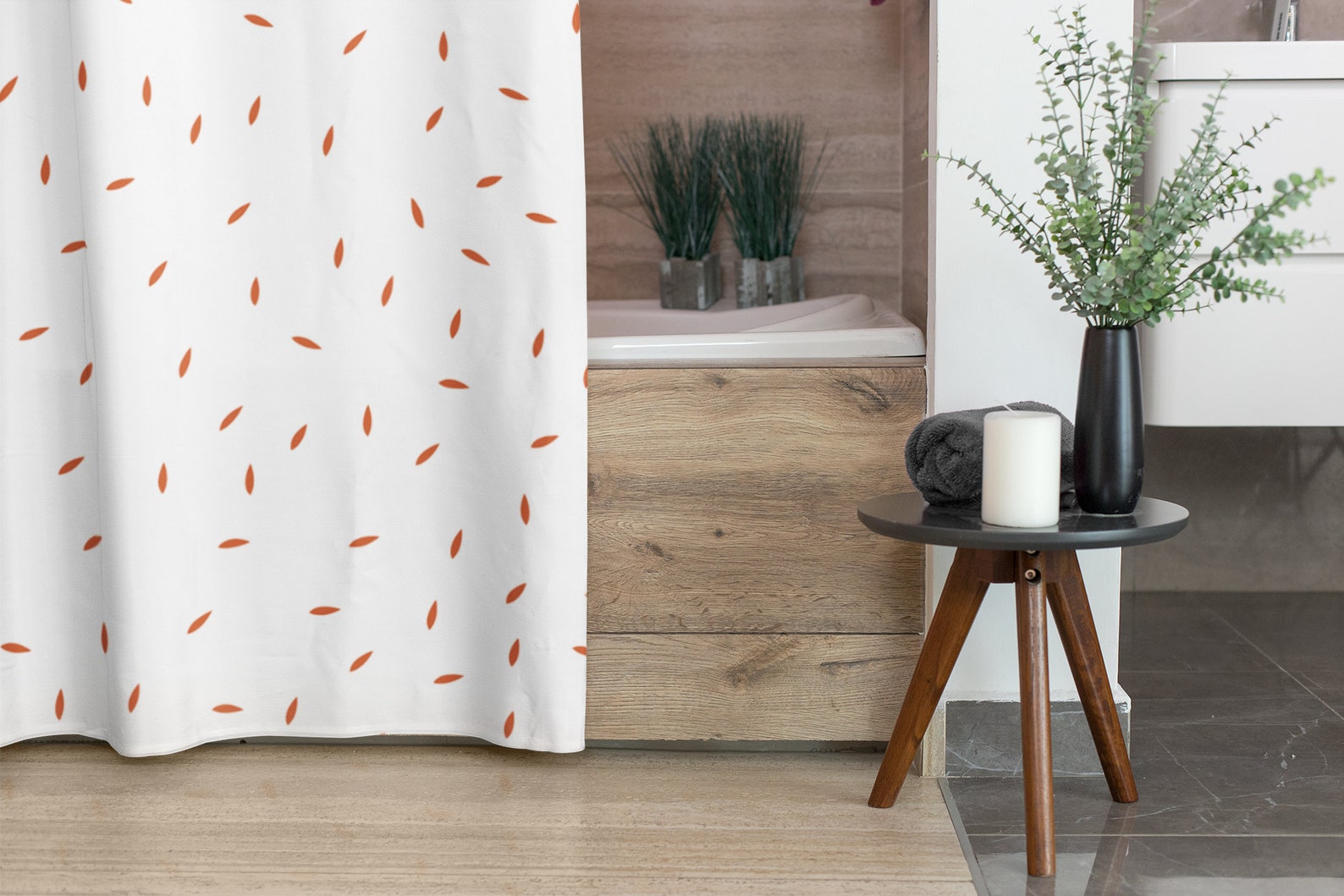 Burnt Orange and White Shower Curtain Dotted Shower Curtains Etsy