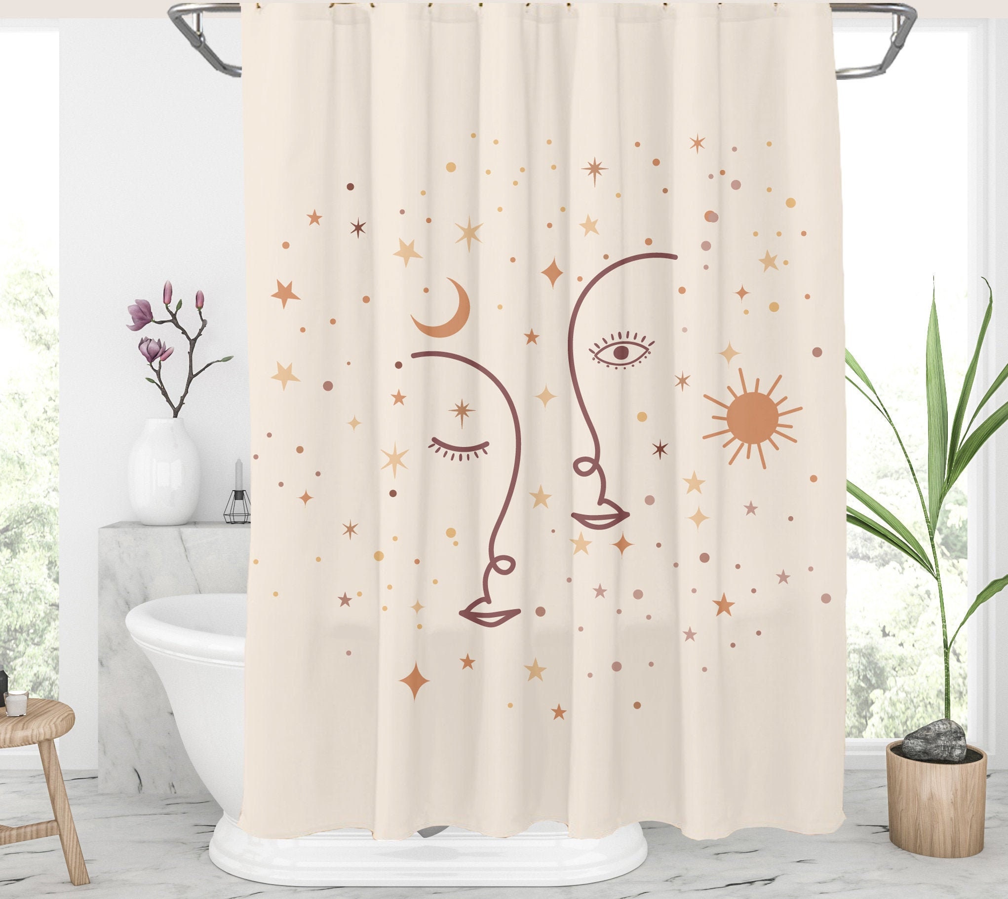 Boho shower curtain Bohemian celestial shower curtain Moon and Etsy