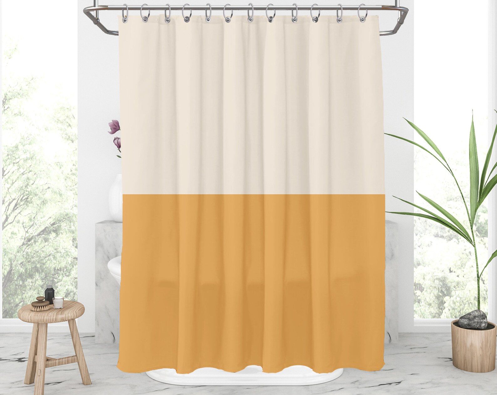 Beige and mustard shower curtain Color blocked shower curtains Etsy