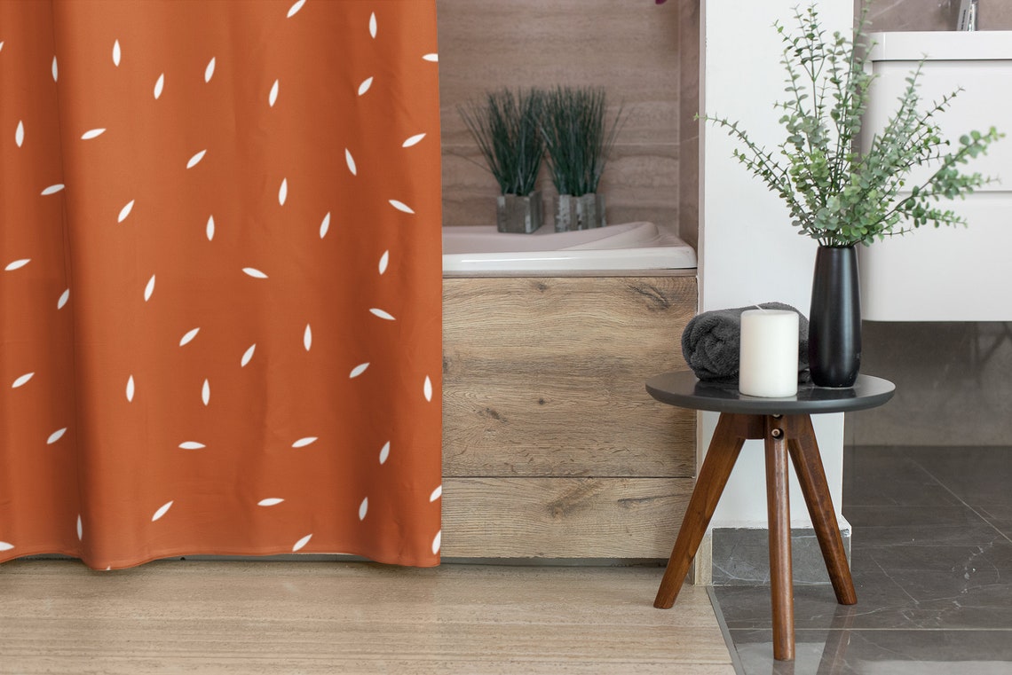Burnt orange shower curtain Dotted shower curtain Extra long Etsy