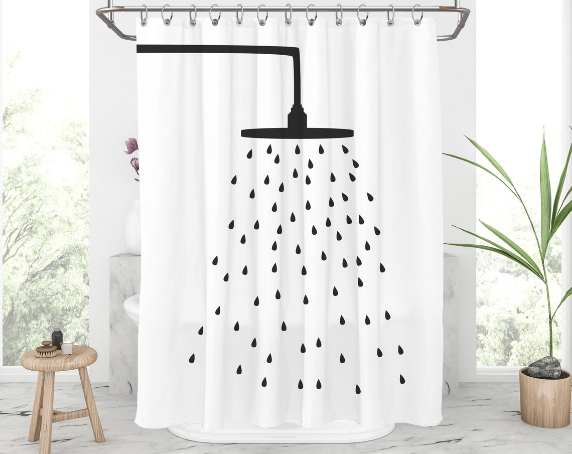 Shower head shower curtain Black white shower curtains Extra Etsy
