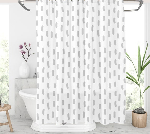Gray and white shower curtain Geometric shower curtains Long Etsy