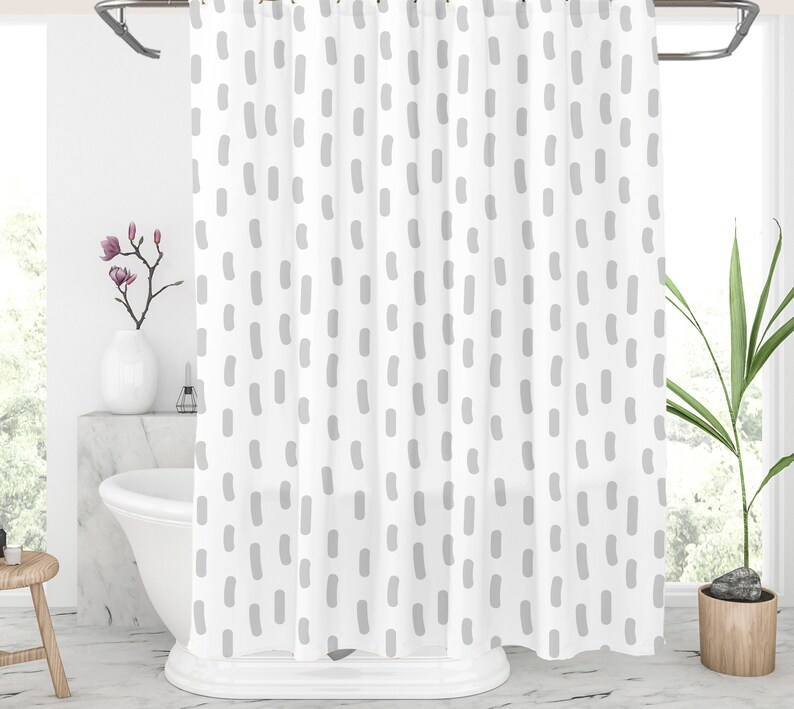 Gray and white shower curtain Geometric shower curtains Long Etsy
