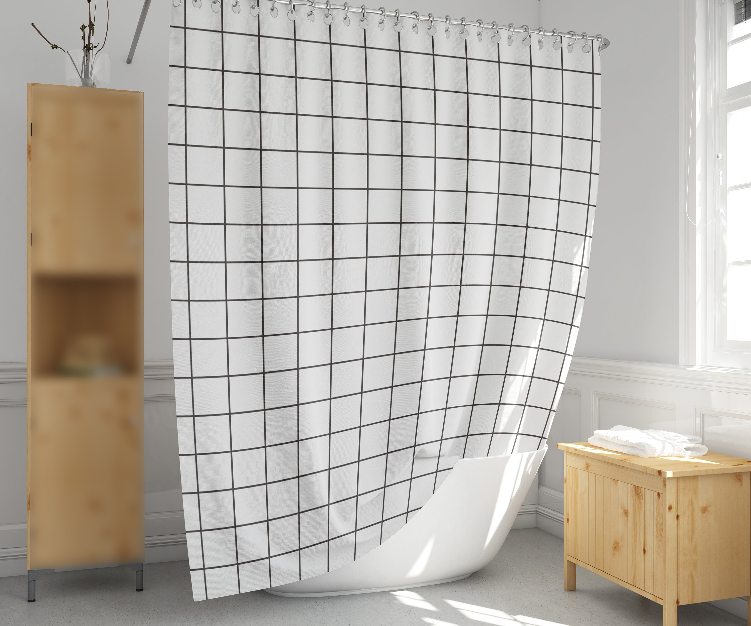 Black white shower curtain Grid check shower curtain Extra Etsy