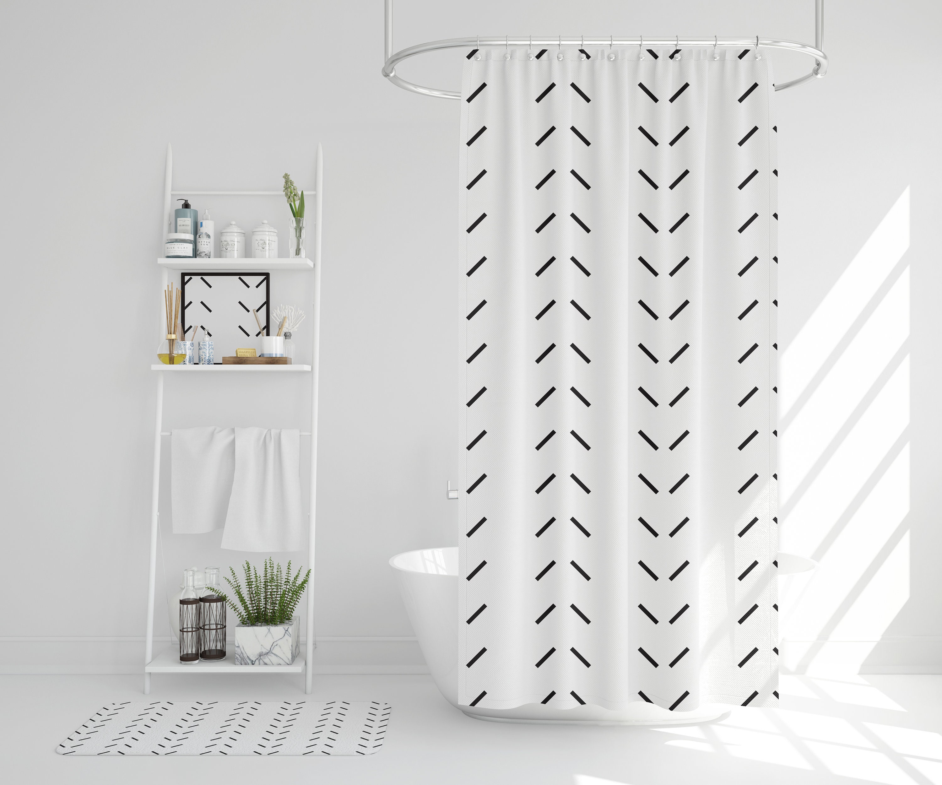 Black and white shower curtains African mudcloth print shower Etsy